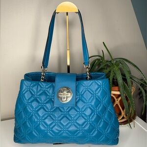 Kate Spade Astor Court Elena Quilted Bow Leather Tote Blue Shoulder Bag